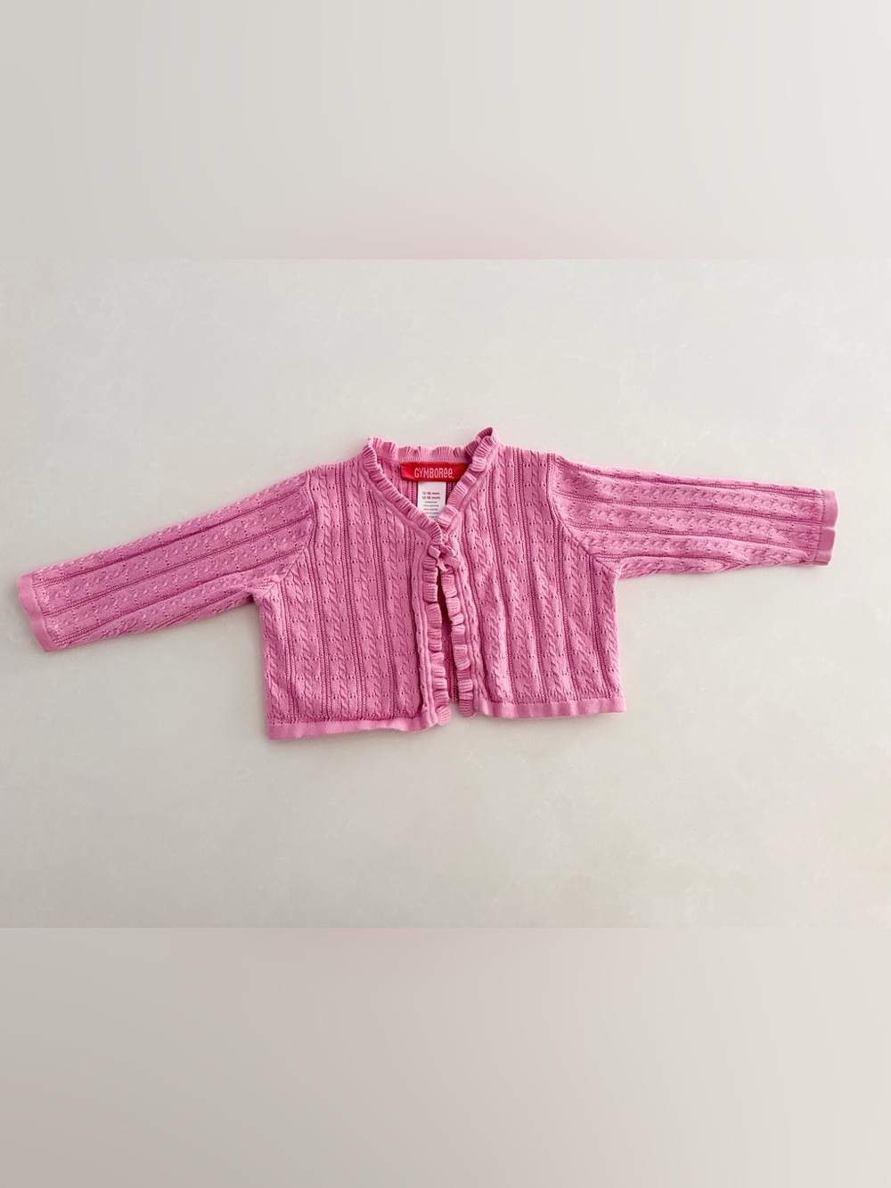 Gymboree Baby Pink Cable Knit Ruffle Cardigan • Size 12-18M